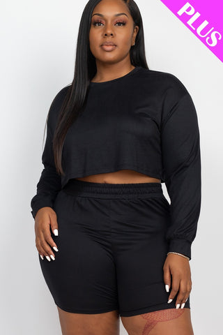 Plus Size Cozy Crop Top And Shorts Set