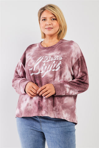 Mauve & Purple Tie-dye Bleach Effect Graphic Print Detail Long Sleeve Sweatshirt