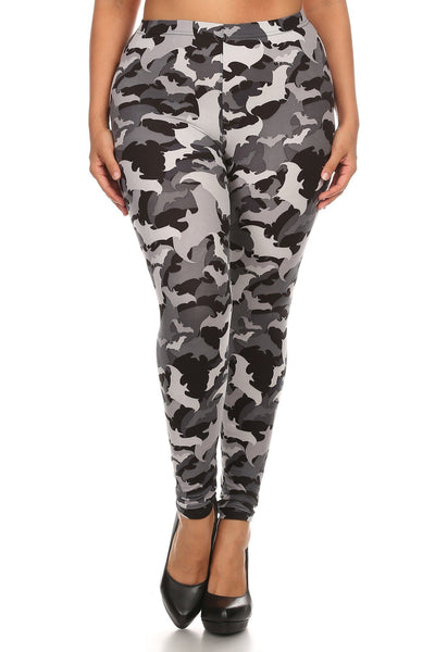 Plus Size Print, Full Length Leggings In A Slim Fitting Style With A Banded High Waist.