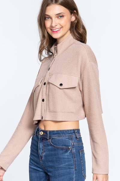 Long Slv Snap Button Crop Jacket