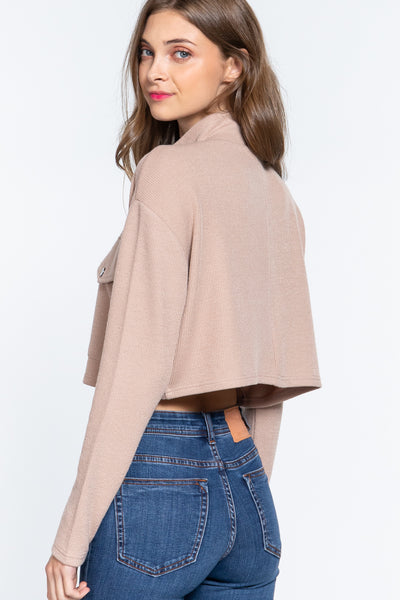 Long Slv Snap Button Crop Jacket