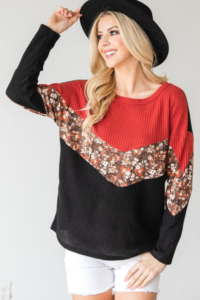 Unique Color-block Long Sleeve Top