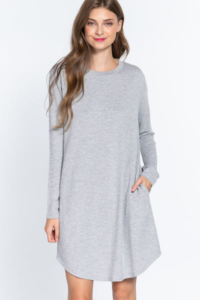 Long Slv French Terry Mini Dress