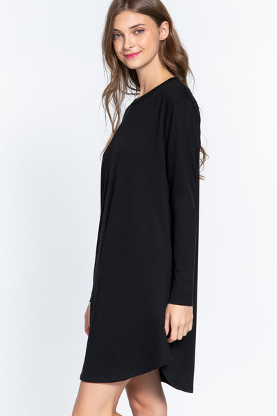 Long Slv French Terry Mini Dress